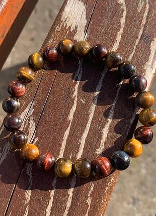 Браслет, браслет с камнями, браслет из тигрового, бычьего и соколиного глаза, браслет ручной работы