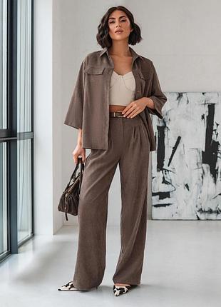 Костюм-двойка из микровельвета коричневый | 91664