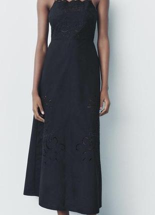 Сукня сарафан zara бавовняна з кружевом та відкритою спиною
