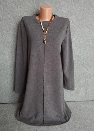 Эластичное плотное трикотажное платье прямого кроя серого цвета 46-48-50 размера
