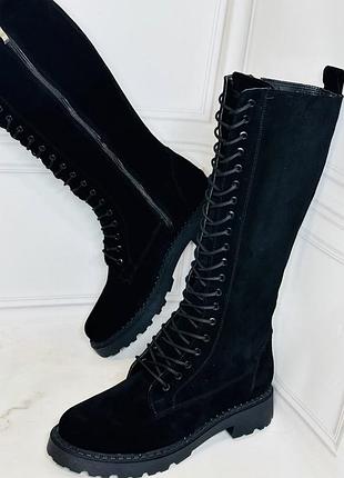 Чоботи натур замш / шкіра демі зима чорні під замовлення 36-43р кольори