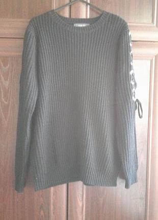 Черный акриловый джемпер ,свитер крупной вязки со шнуровкой primark