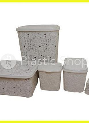 Набор для ванной комнаты ажурный кремовый classic №2 5в1