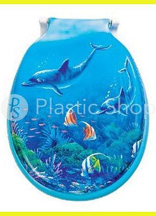 Крышка на унитаз мягкая с рисунком дельфины