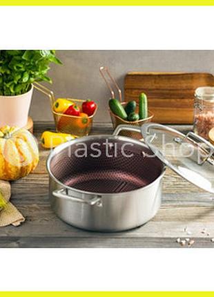 Кастрюля с крышкой 2.8 л из нержавеющей стали трехслойным антипригарным покрытием 20x9.5 см edenberg eb-17056