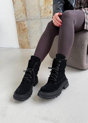 5660 зима черевики зимові чорні натуральна замша всередині байка платформа 5 см
