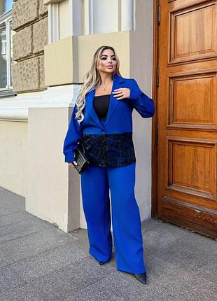 Синій брючний костюм електрик