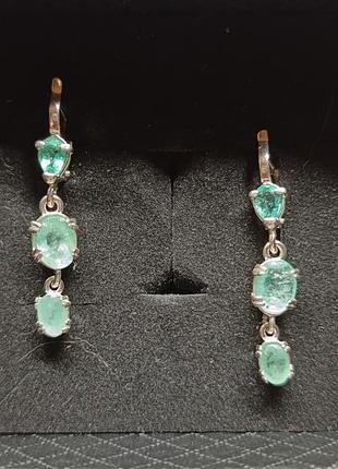 Серьги с натуральными прозрачными изумрудами