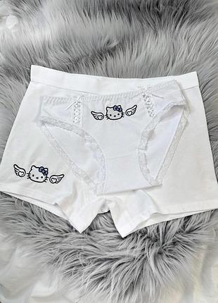 Парний набір hello kitty wings - парні білі труси сліпи хіпстери боксери - белые трусы слипы хипстеры боксеры- хелло китти хеллоу кити хело кітті