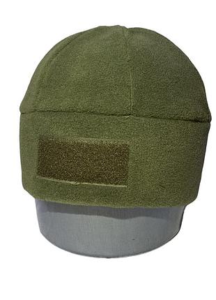 Флісова тактична шапка з липучкою олива
