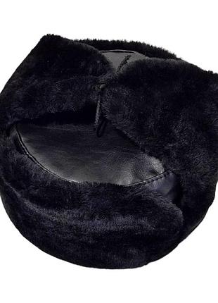 Шапка ушанка мужская из искуственного меха и экокожи черная р.55