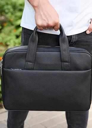 Чоловічий портфель на плече 40х28х10, офісний шкіряний месенджер, чоловіча ділова сумка для міста, чорний