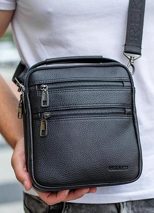 Кожаная мужская сумка-барсетка через плечо bexhill bx-14660 черная 20х23х6см