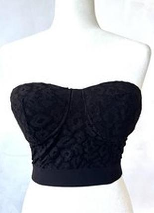 Чорний корсетний топ з мереживною обробкою  forever 21