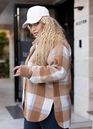 Коричневая твидовая рубашка свободного фасона с накладными карманами на пуговицах 44-62 батал