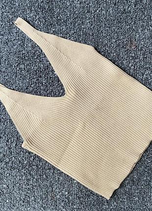 Топ летний вязка в рубчик на бретелях бежевый базовый s-m
