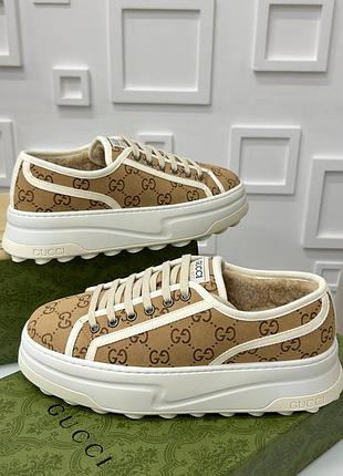 Женские зимние кеды на платформе премиум люкс гуччи