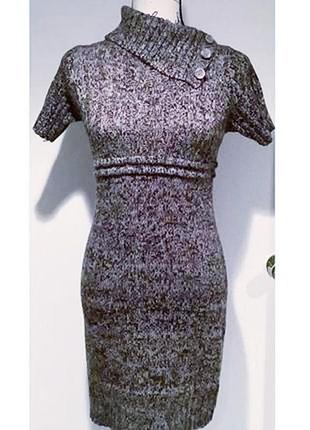 Очень теплое вязаное платье гольф, платье-свитер размера m