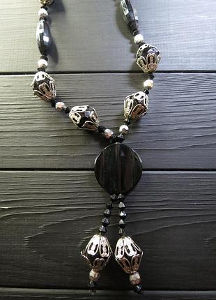 Колье черное бижутерия с подвеской пластик