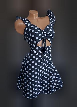 Платье летнее в горох с завязками на груди