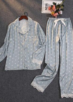 Пижама женская атласная на пуговицах. комплект шелковый для дома, сна с длинным рукавом2 фото