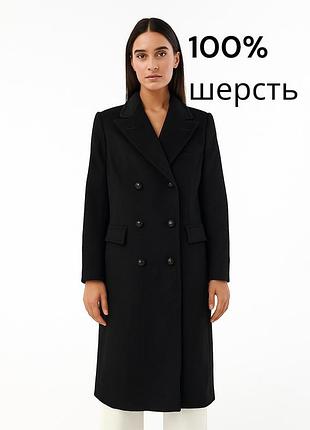 Неймовірне вишукане чорне двобортне пальто із 100% шерсті benard шерстяне чорне базова пальто міді із цікавими ґудзиками