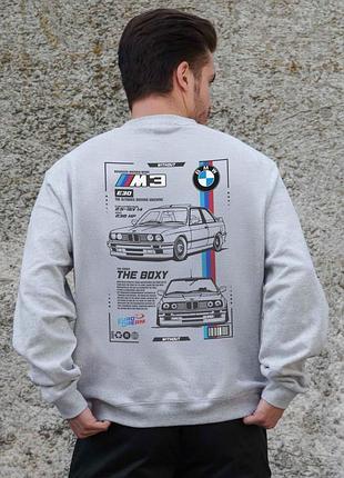 Мужской утепленный оверсайз свитшот на флисе с принтом without bmw gray