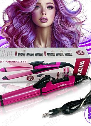 Плойка-утюжок для волос  2 в 1 nova розовая