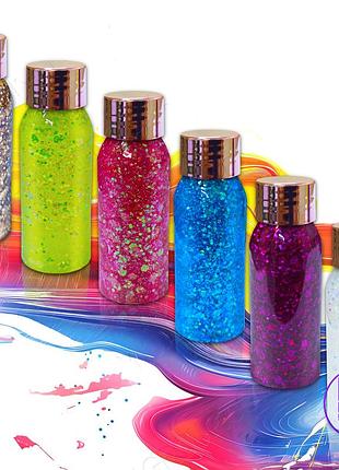 Набір рідких гелевих блесток для тіла та волосся, гліттер, 6 штук по 35 мл