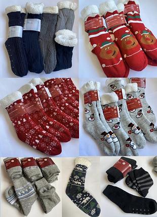Женские теплые носки на меху новогодние esmara рождественские снеговик олень термо полярный медведь снежинка ёлка нові новорічні теплі шкарпетки