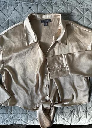 Сатиновая рубашка жатка бежевая с завязками