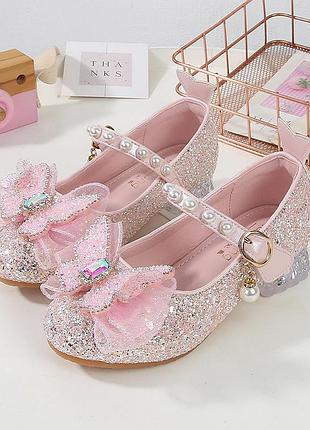 Праздничные ботиночки на каблуке для девочек 3808