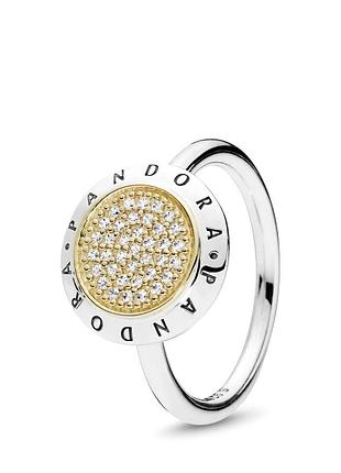 Продам новое серебряное кольцо медальон с логотипом пандора оригинал с золотыми вставками