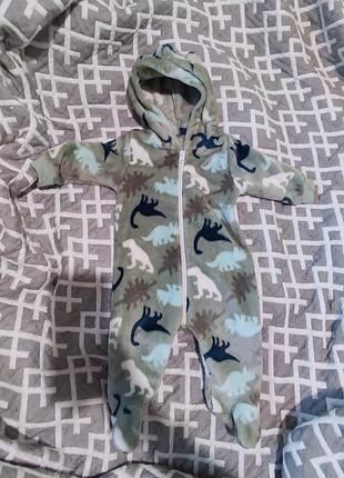 Теплый ромпер с капюшоном и ушками 68 размер