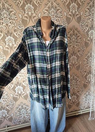 Тёплая байковая рубашка в клетку батал
