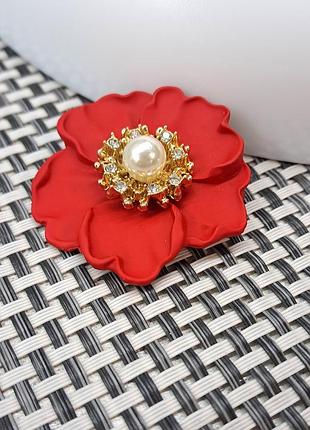 Брошь женская брошь красный цветок