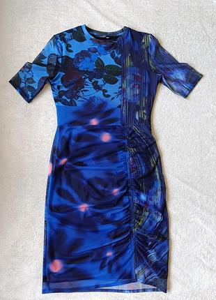 Шикарное платье desigual размер m-l сетка плаття сукня цветочный принт миди