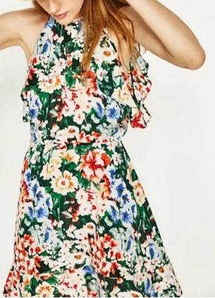 Легкое короткое платье цветочный принт zara