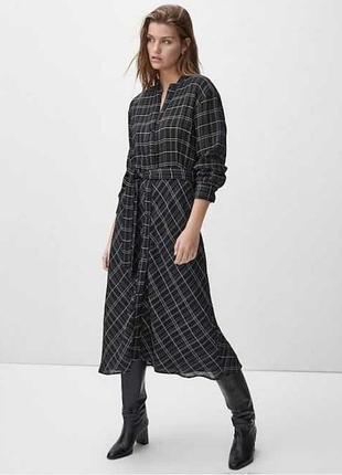 Довга чорна сукня в клітку з поясом massimo dutti(размер s-м)
