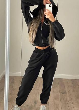 Жіночий повсякденний теплий спортивний костюм двійка штани та кофта з капюшоном на змійці тканина двосторонній турецький фліс