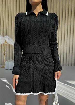 Накладной платеж ❤ 30% шерсть шерсть шерсть шерсть тёплый вязаный костюм свитер гольф поло с воротничком и юбка в косы в стиле олд мани