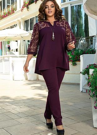 Костюм нарядный женский брючный фуксия батал