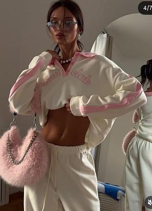 Костюм с вышивкой "chuu club" 🌸 полар флис премиум • розовый/молоко • универсальный 42-48 • мод.426