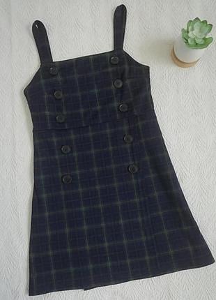 Сарафан в клетку с пуговицами с имитацией запаха