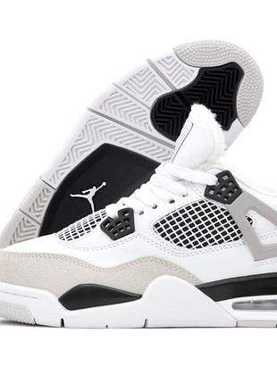 Зимові чоловічі кросівки nike air jordan 4 winter fur white black джордан білого з чорним кольорів хутро