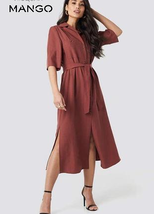 Mango сукня сорочка міді на основі ліоцеллу з поясом на гудзиках
