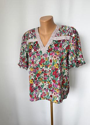 Diane freis блуза плиссе в цветочек винтаж ретро 80е блузка яркая разноцветная гофре
