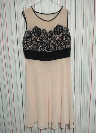 Нарядное шифоннновое платье с черным кружевом berkertex,нарядне плаття/сукня