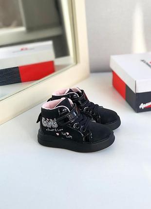 Дитячі черевики хайтопи для дівчинки 20, 23 чорні apawwa