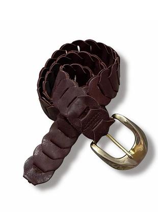 Плетеный винтажный ремень из кожи бордового цвета